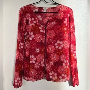 J.Jill Floral Y2K Retro Mesh Sheer Blouse